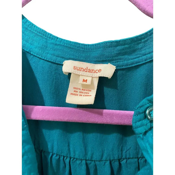 Sundance Teal Green Pintuck Henley Flowy Button Up Shirt Blouse Size M - Picture 2 of 4